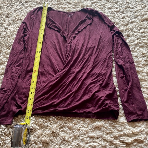 Three Dots Deep Red Long Sleeve Wrap Top - Picture 7 of 8